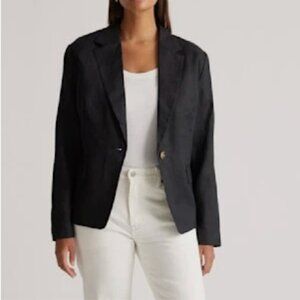 Quince Black 100% European Linen Blazer Jacket Womens Size L Classic Minimalist